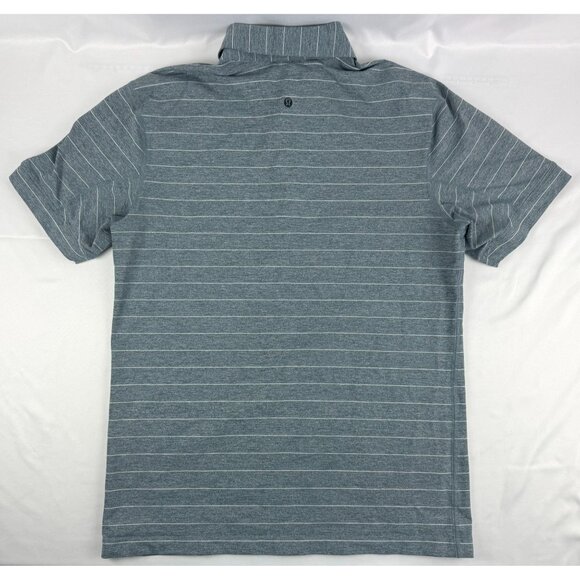 Lululemon Polo Men's Medium Blue White Striped Performance Short Sleeve Shirt - Picture 3 of 6